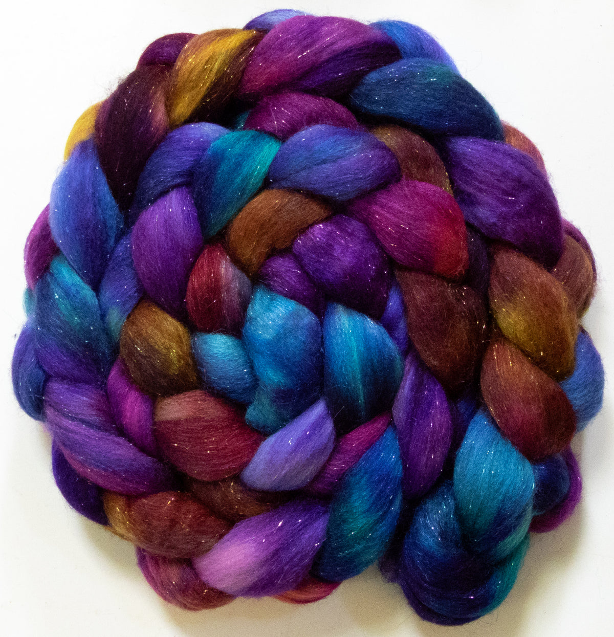Galileo (5.6 oz) - Batt in a Braid #67 - Polwarth/Baby Camel/Tussah Silk/Gold Stellina (40/25/25/10)