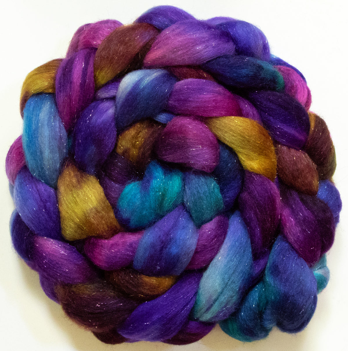 Galileo (5.6 oz) - Batt in a Braid #67 - Polwarth/Baby Camel/Tussah Silk/Gold Stellina (40/25/25/10)