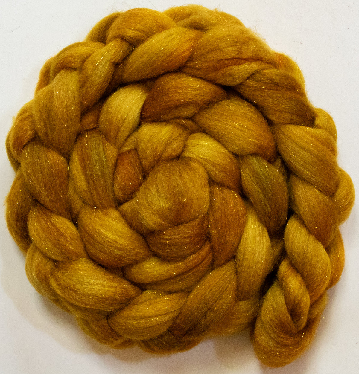 Goldenrod (5.7 oz) - Batt in a Braid #67 - Polwarth/Baby Camel/Tussah Silk/Gold Stellina (40/25/25/10)