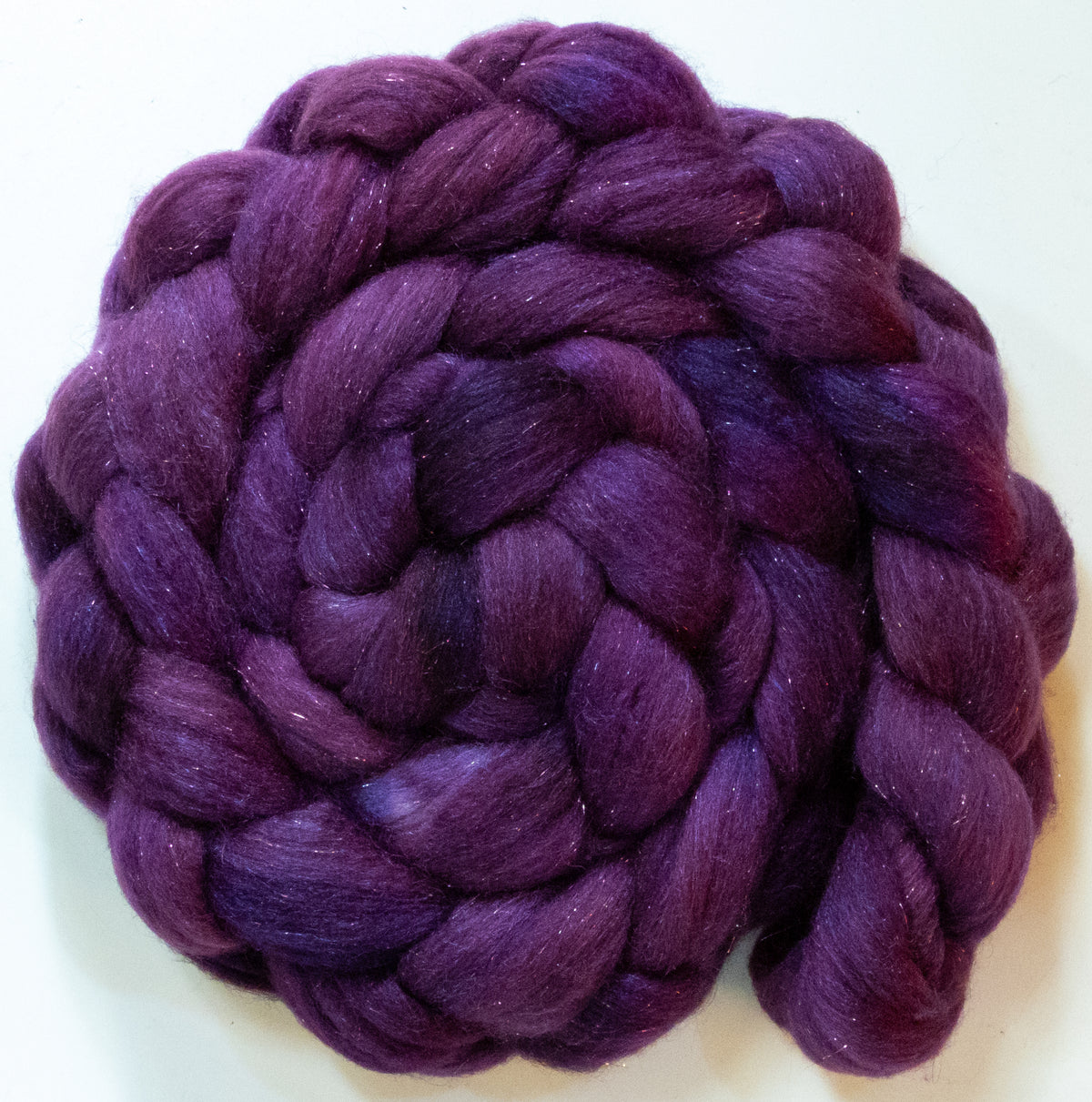 Grape (5.7 oz) - Batt in a Braid #67 - Polwarth/Baby Camel/Tussah Silk/Gold Stellina (40/25/25/10)
