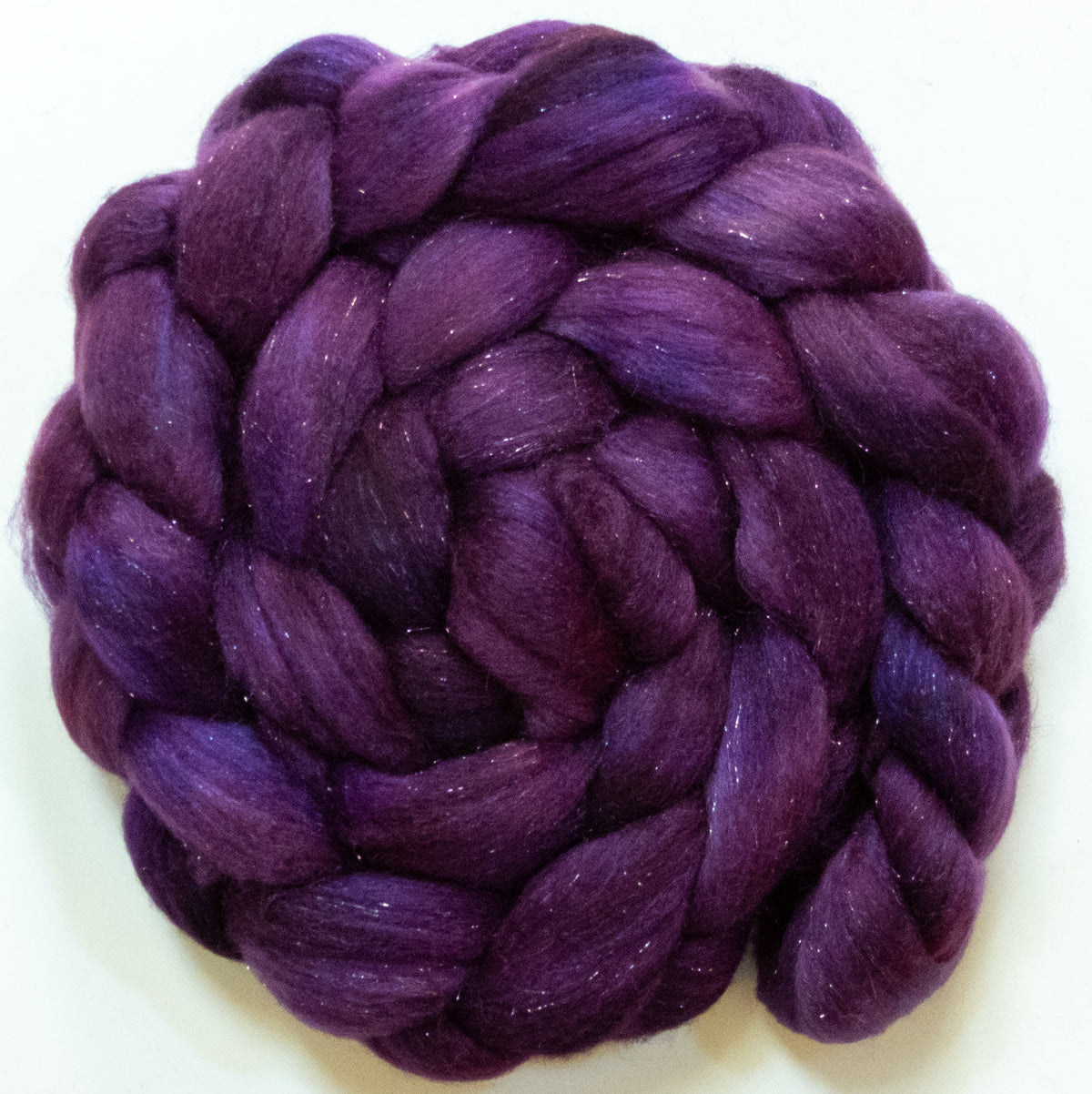 Grape (5.7 oz) - Batt in a Braid #67 - Polwarth/Baby Camel/Tussah Silk/Gold Stellina (40/25/25/10)