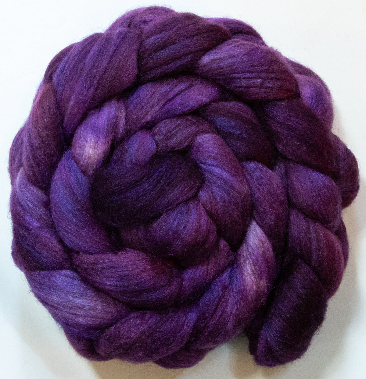 Grape (5.8 oz) - Batt in a Braid #69 - Manx Loaghtan/ Polwarth / tussah silk /nylon (30/30/30/10)