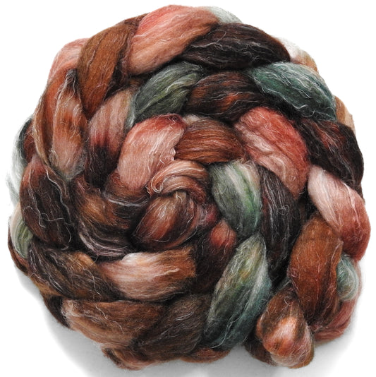 The Burrow (5.7 oz) - Batt in a Braid #29 - Rambouillet / Tussah / Flax (40/40/20)