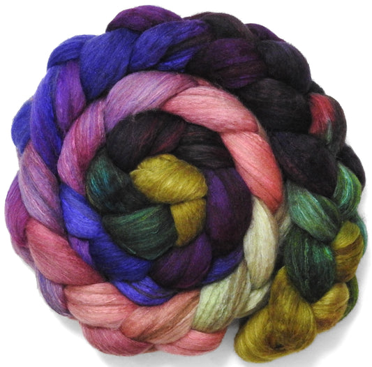 Fresh Fig (5.6 oz) - Batt in a Braid #7 - Polwarth/ Manx / Mulberry silk/ Firestar (30/30/30/10)