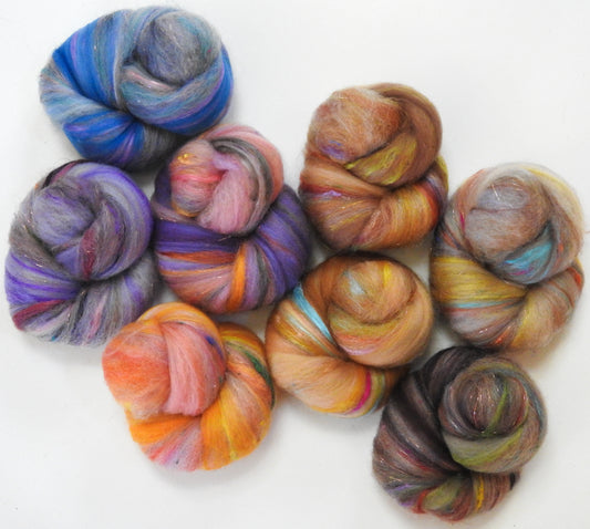 Rouen Cathedral Series - Sticklebatts - Corriedale X fleece, merino, silk, tweed blend, silk noil, (angelina in sparkle variety)