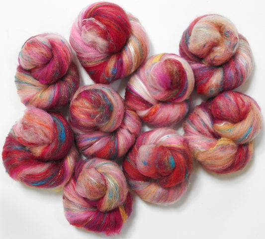 Roseate Spoonbill - Sparkle Sticklebatts - Corriedale X Southdown fleece, merino, silk, sari silk, angelina