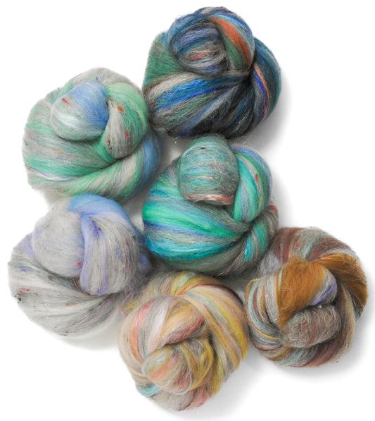 Tranquility (4 oz) - Sparkle Sticklebatts - Romney fleece, merino, silk, tweed blend, stellina