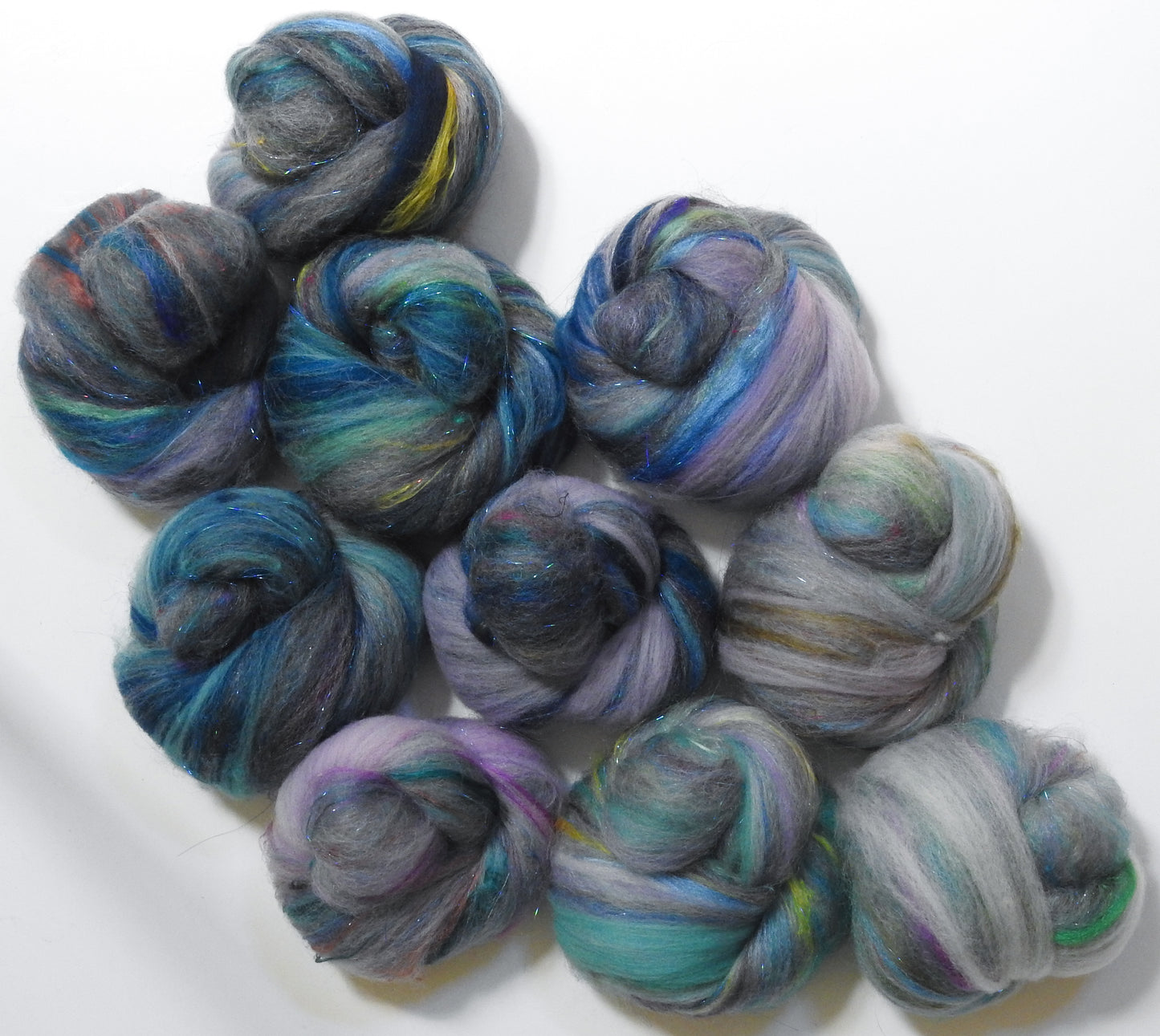 Moonrise -Sparkle Sticklebatts - CVM/Rambou/BorLeic/Cots fleece, merino, alpaca,  silk, sari silk , angelina