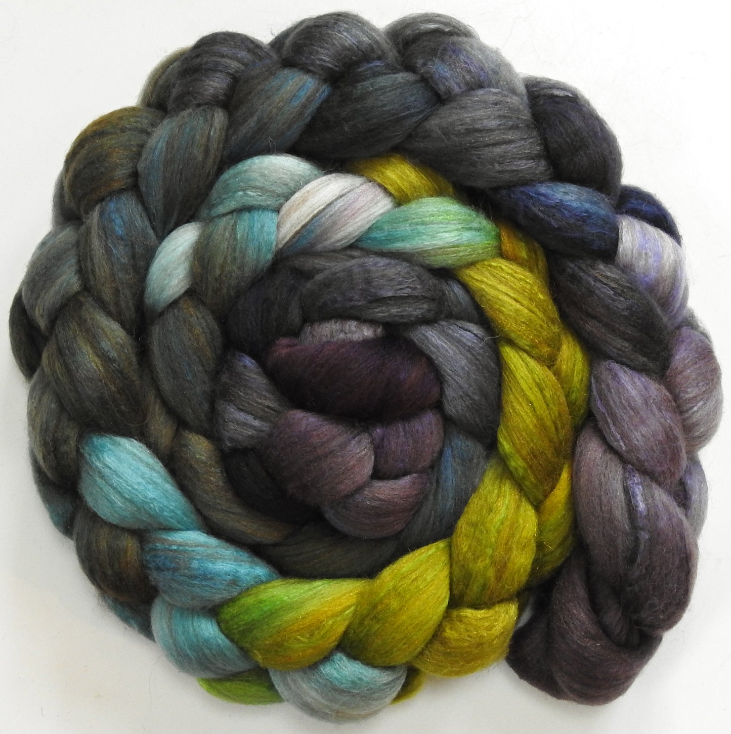 Symbiosis (5.6 oz) - Batt in a Braid #7 - Polwarth/ Manx / Mulberry silk/ Firestar (30/30/30/10)