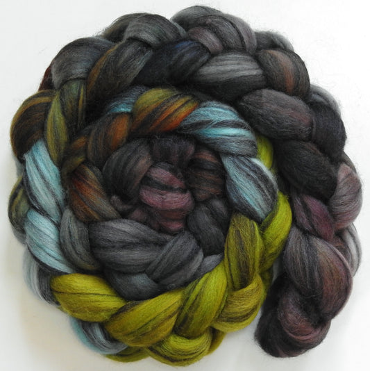 Symbiosis (5.6 oz) - Batt in a Braid #68 - Lt. Grey Shetland/ Falkland Merino / Black tussah silk (45/30/25)