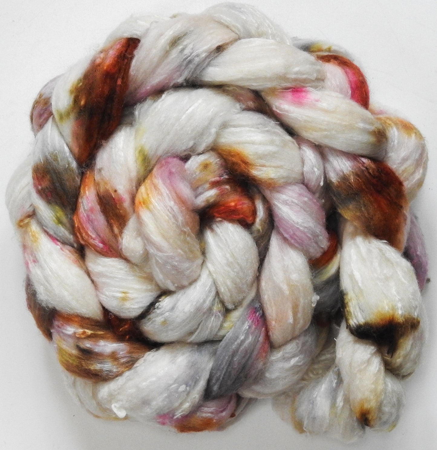 Cockleshells (5.6 oz) - Batt in a Braid #66 - Cormo/ Tussah Silk / Silk Slubs(60/25/15)
