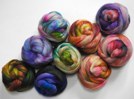Tuscany in Bloom - Dyed Gradient Set - Batt in a Braid #7 - Polwarth/ Manx / Mulberry silk/ Firestar (30/30/30/10)