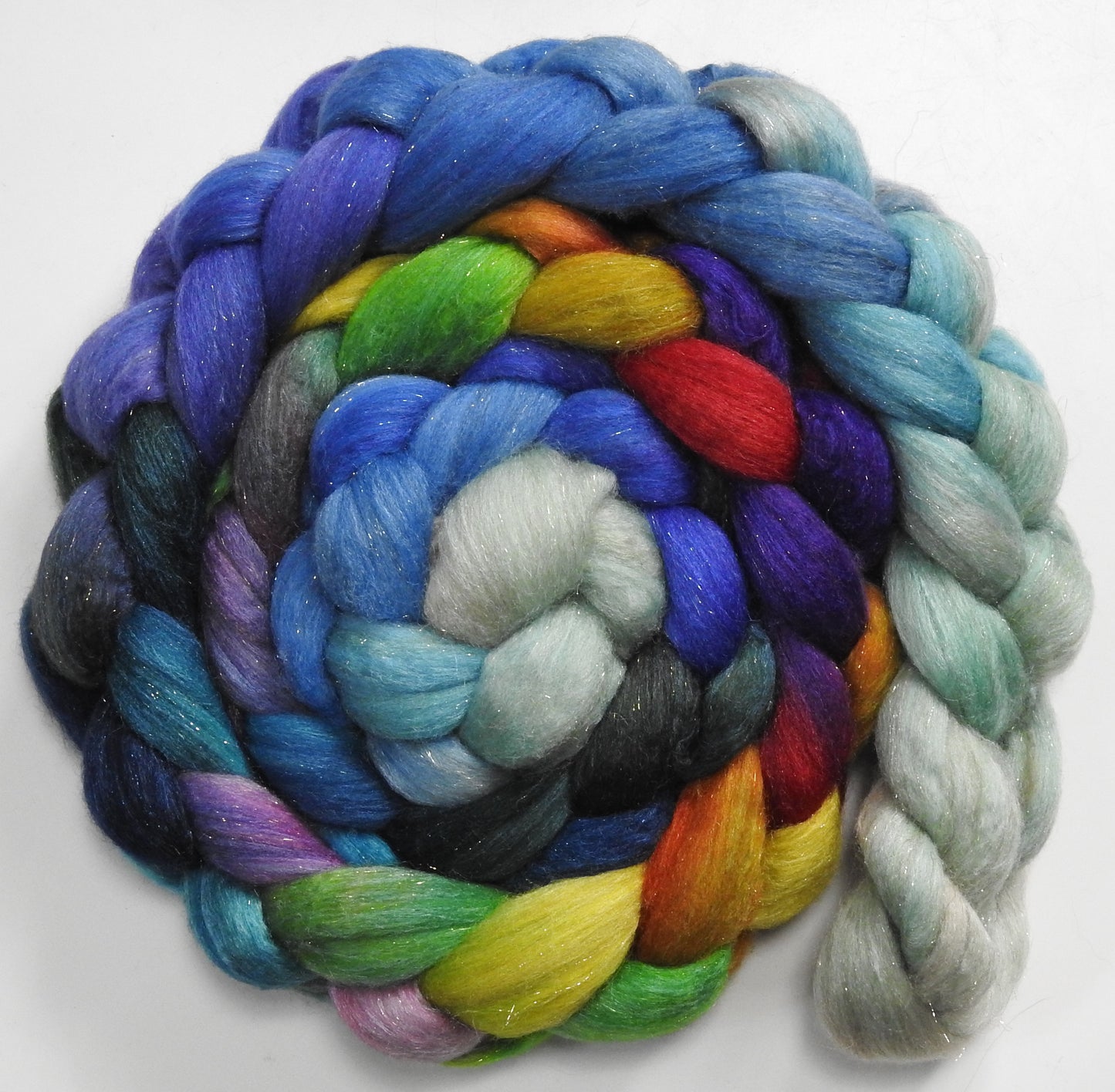 Twinkle Lights (5.5 oz) - Batt in a Braid #67 - Polwarth/Baby Camel/Tussah Silk/ Gold Stellina (40/25/25/10)
