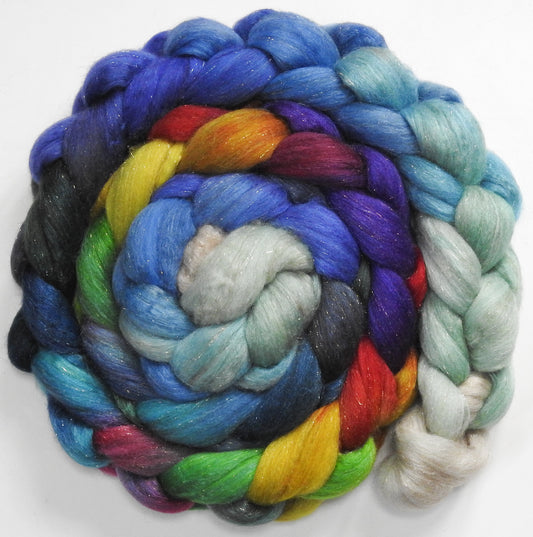 Twinkle Lights (5.5 oz) - Batt in a Braid #67 - Polwarth/Baby Camel/Tussah Silk/ Gold Stellina (40/25/25/10)