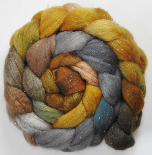 Tarnished (5.6 oz) - Batt in a Braid #67 - Polwarth/Baby Camel/Tussah Silk/ Gold Stellina (40/25/25/10)