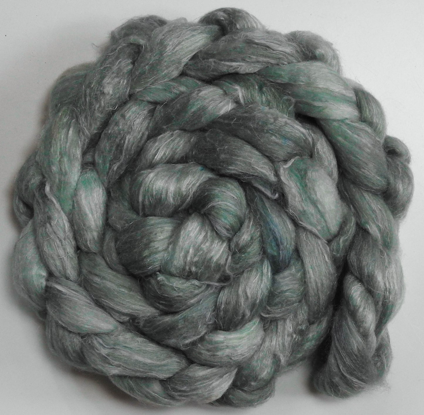 Silver Sage (5.6 oz) - Batt in a Braid #29 - Rambouillet / Tussah / Flax (40/40/20)