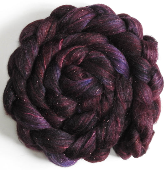 Malbec (5.8 oz.) - Batt in a Braid #41 - Llama / Merino ( 18 mic.)/ Mulberry silk/ Stellina (40/30/25/5)