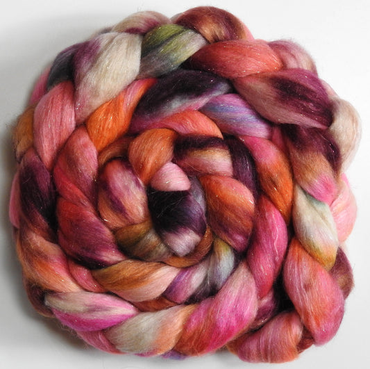 Sourpuss (5.6 oz.) - Batt in a Braid #41 - Llama / Merino ( 18 mic.)/ Mulberry silk/ Stellina (40/30/25/5)