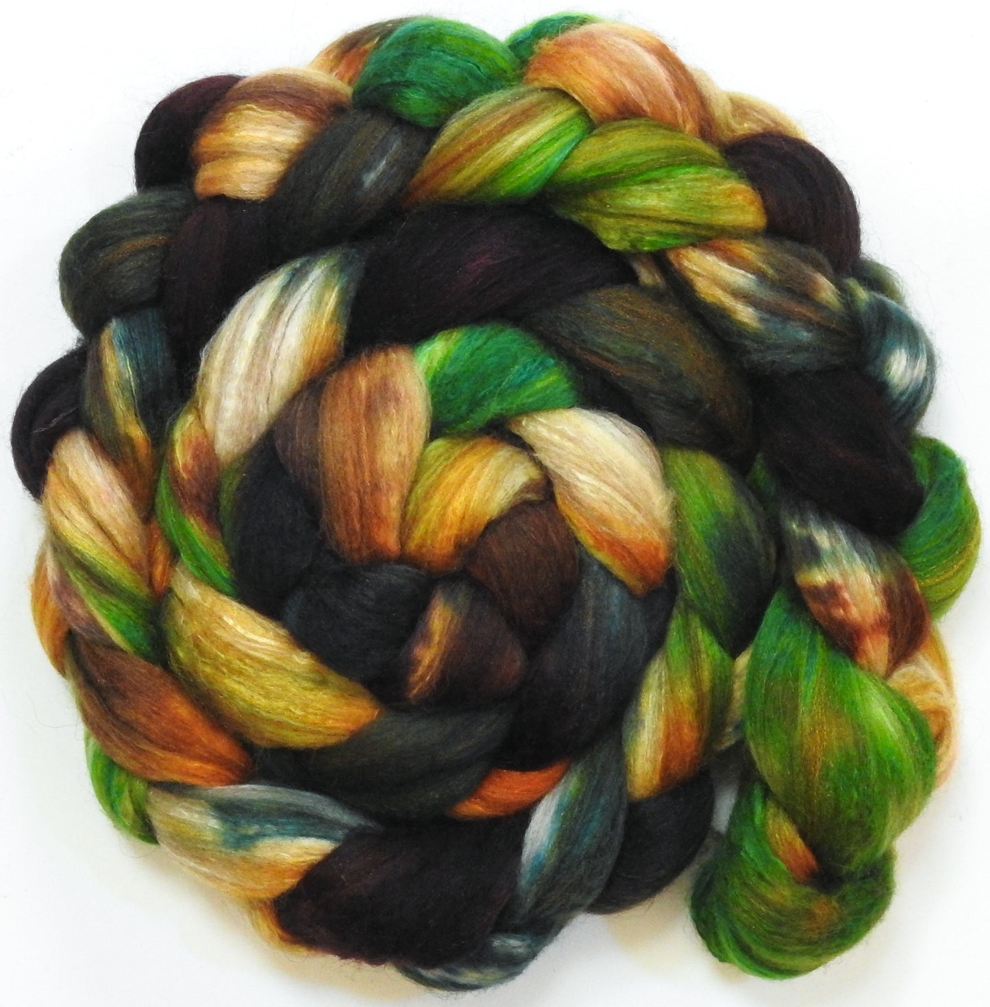 Party Tree (5.7 oz) - Batt in a Braid #7 - Polwarth/ Manx / Mulberry silk/ Firestar (30/30/30/10)