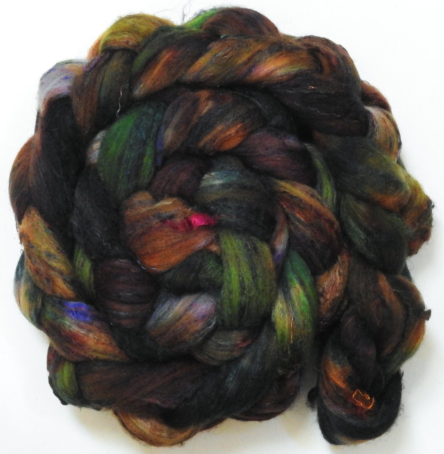 Party Tree (5.7 oz) - Batt in a Braid #65 - Rambouillet/ Cormo / Sari  silk/ Tussah silk (40/25/25/10)
