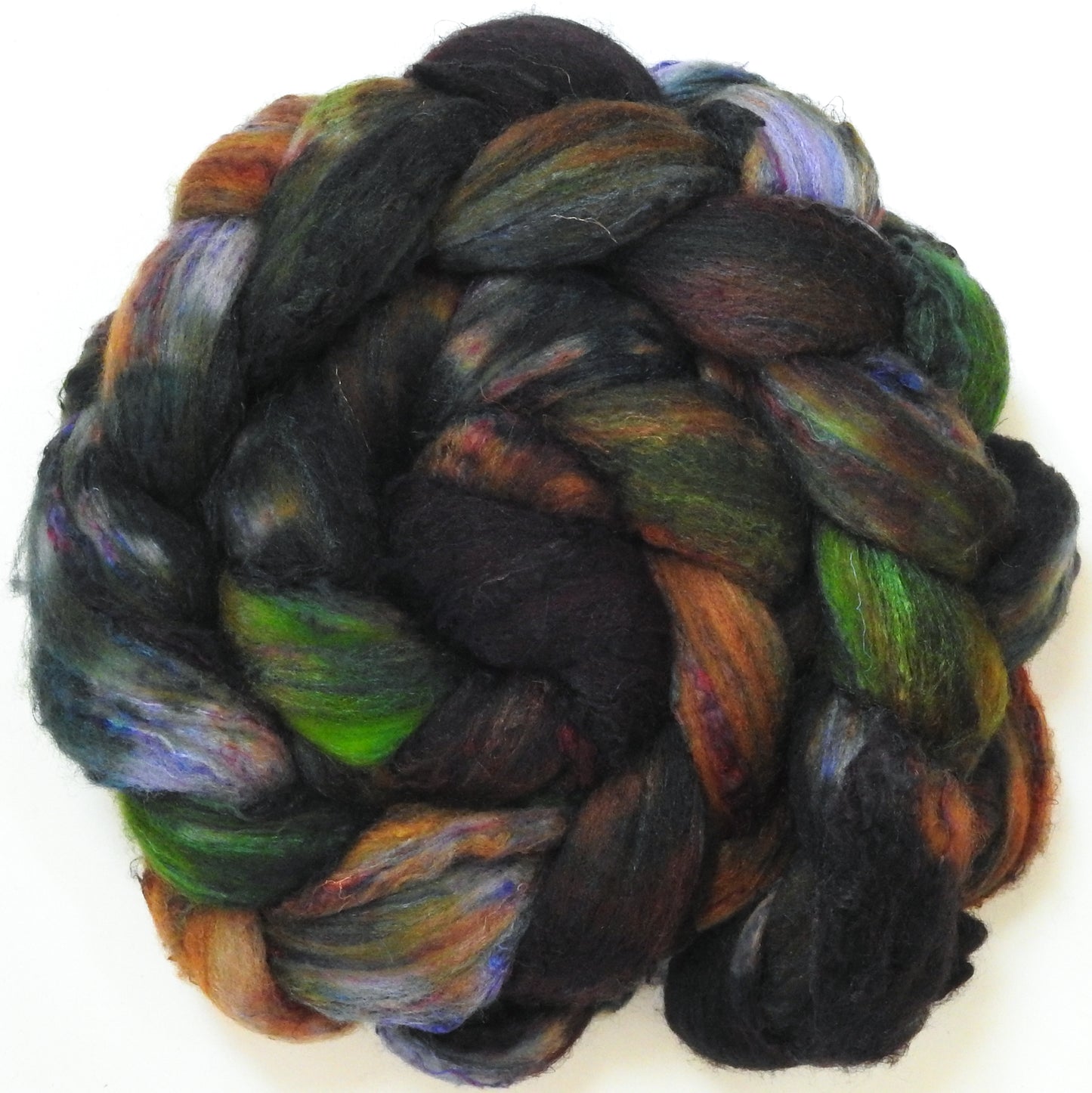 Party Tree (5.7 oz) - Batt in a Braid #65 - Rambouillet/ Cormo / Sari  silk/ Tussah silk (40/25/25/10)