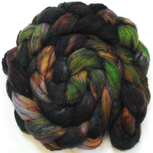 Party Tree (5.7 oz) - Batt in a Braid #65 - Rambouillet/ Cormo / Sari  silk/ Tussah silk (40/25/25/10)