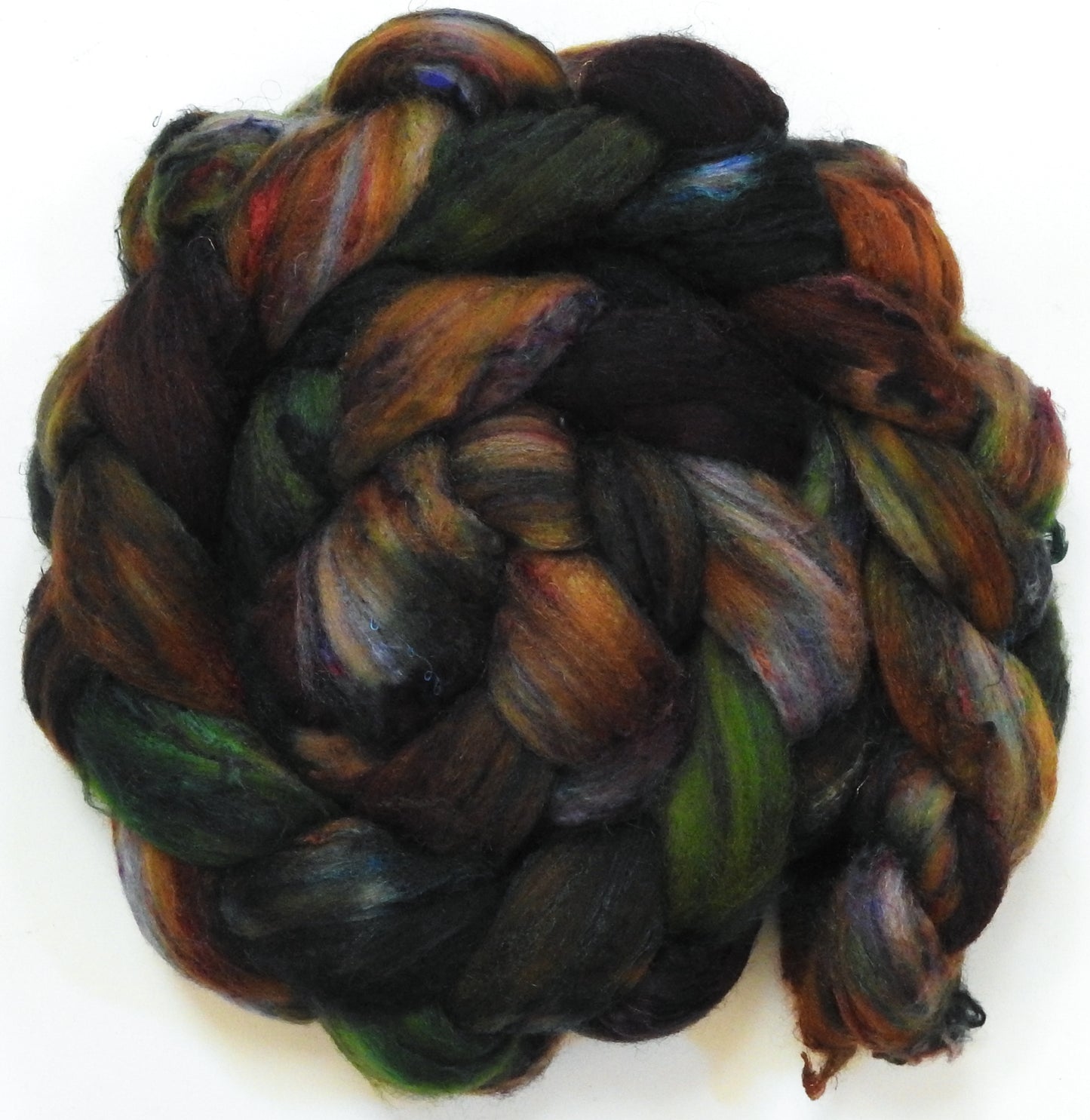 Party Tree (5.7 oz) - Batt in a Braid #65 - Rambouillet/ Cormo / Sari  silk/ Tussah silk (40/25/25/10)