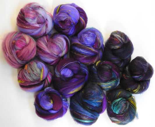 Crushed Pokeberries (4.3 oz) NON-Sparkle Sticklebatts -Jacob fleece, camel, merino, silk, silk noil