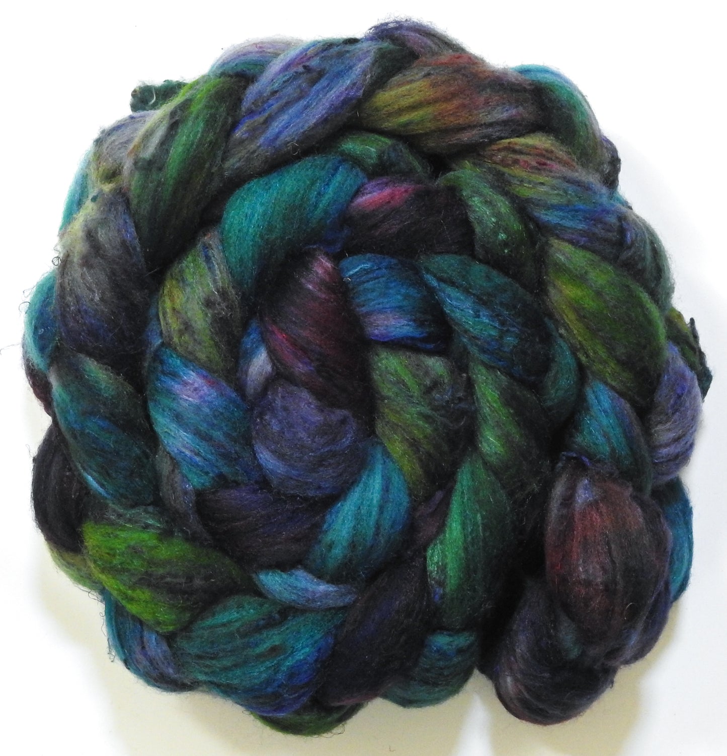 Watcher in the Water (5.7 oz) - Batt in a Braid #65 - Rambouillet/ Cormo / Sari  silk/ Tussah silk (40/25/25/10)