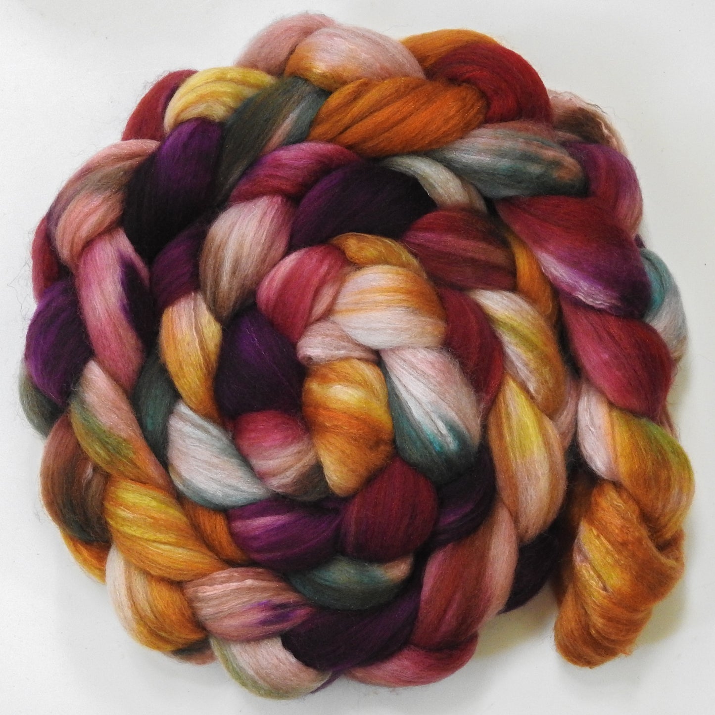 Lobelia Sackville-Baggins (5.7 oz) - Batt in a Braid #7 - Polwarth/ Manx / Mulberry silk/ Firestar (30/30/30/10)