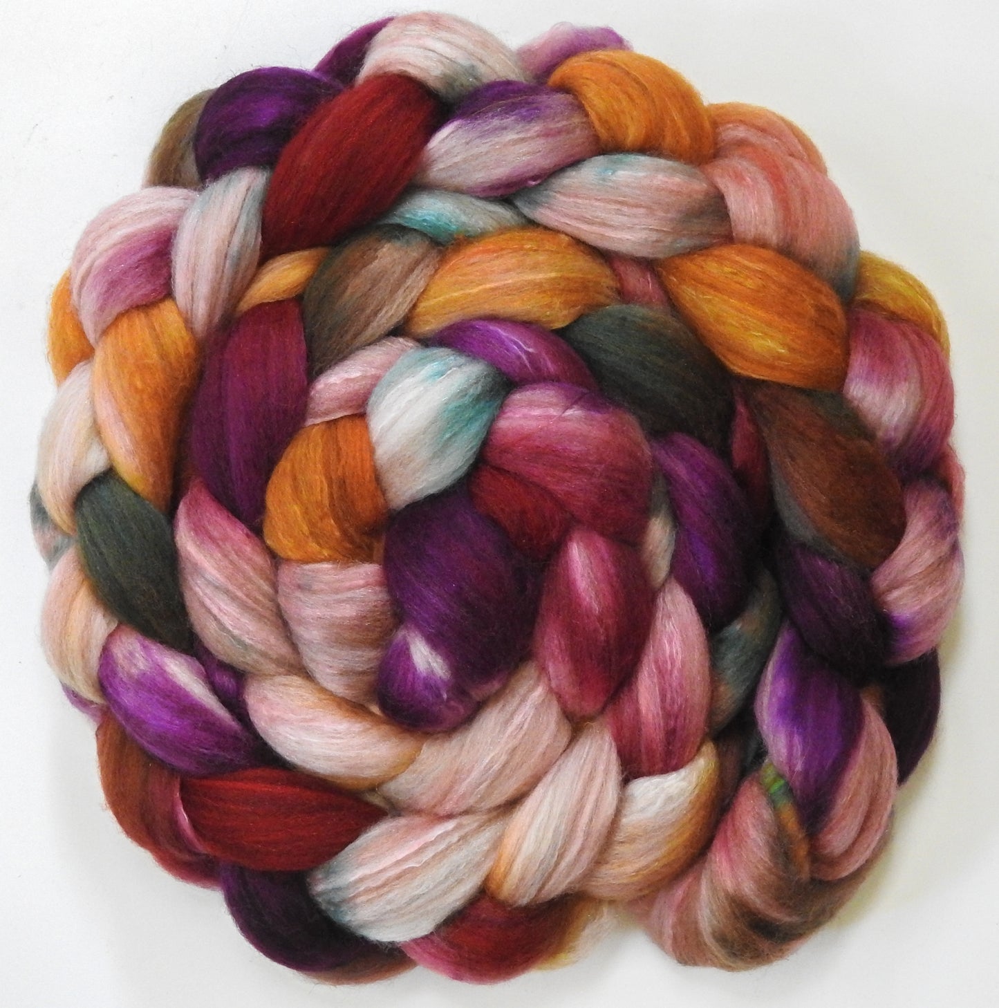 Lobelia Sackville-Baggins (5.7 oz) - Batt in a Braid #7 - Polwarth/ Manx / Mulberry silk/ Firestar (30/30/30/10)