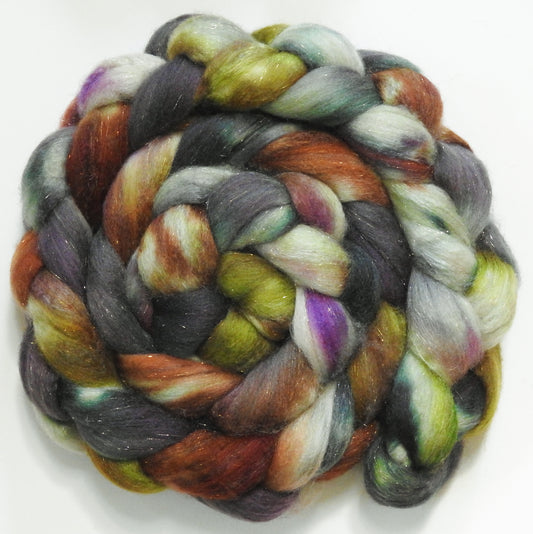 Istari (5.6 oz) - Batt in a Braid #67 - Polwarth/Baby Camel/Tussah Silk/ Gold Stellina (40/25/25/10)