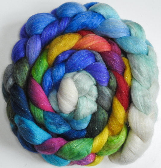 Twinkle Lights (5.6 oz.) - Batt in a Braid #41 - Llama / Merino ( 18 mic.)/ Mulberry silk/ Stellina (40/30/25/5)