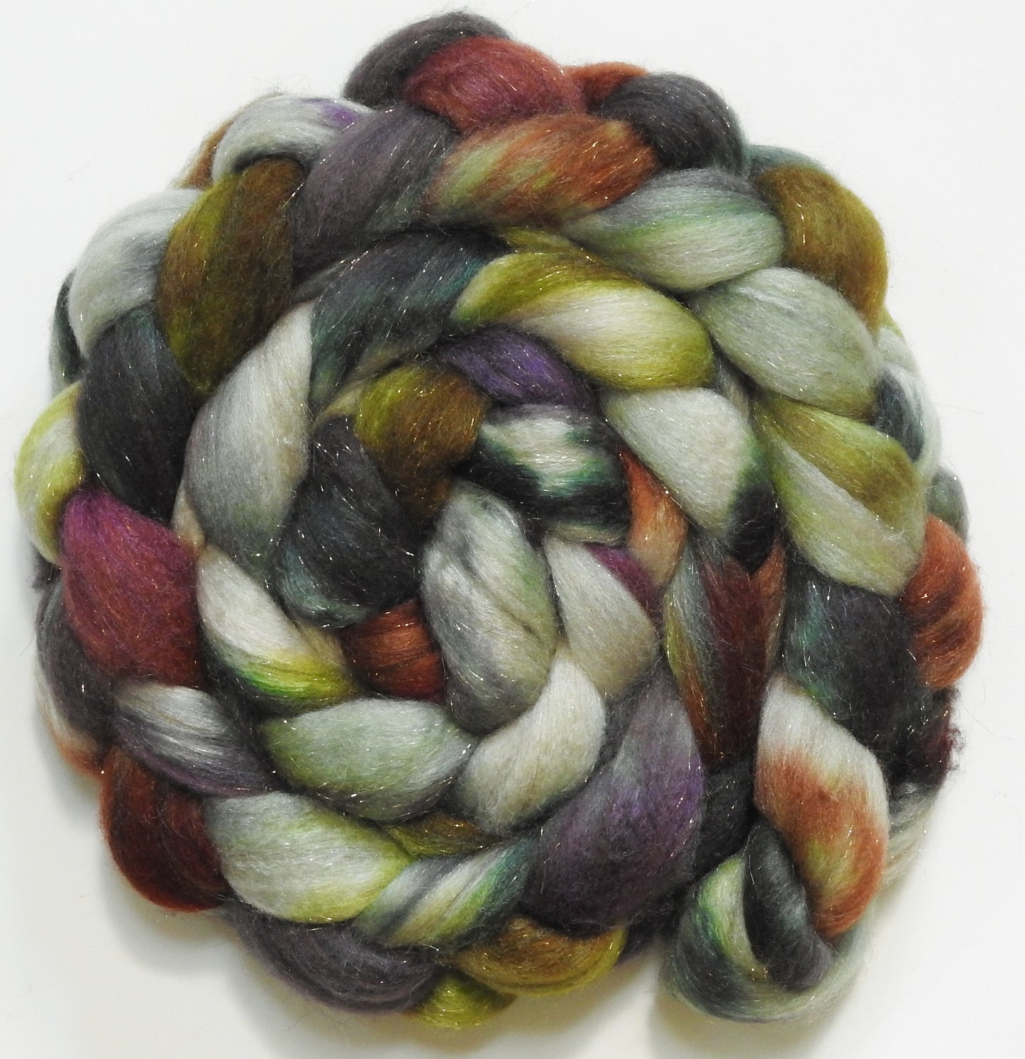 Istari (5.6 oz) - Batt in a Braid #67 - Polwarth/Baby Camel/Tussah Silk/ Gold Stellina (40/25/25/10)