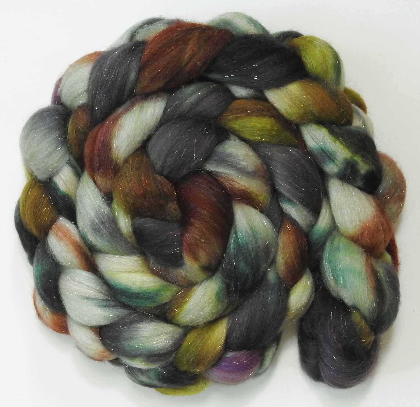 Istari (5.6 oz) - Batt in a Braid #67 - Polwarth/Baby Camel/Tussah Silk/ Gold Stellina (40/25/25/10)