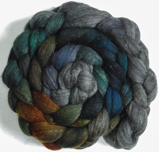 Merpeople (5.2 oz) - Batt in a Braid #59- Merino/ Baby Camel/ black Tussah Silk/ Gold Stellina(40/25/25/10)