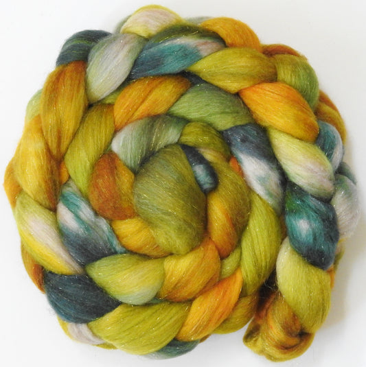 Goldberry (5.6 oz) - Batt in a Braid #67 - Polwarth/Baby Camel/Tussah Silk/ Gold Stellina (40/25/25/10)