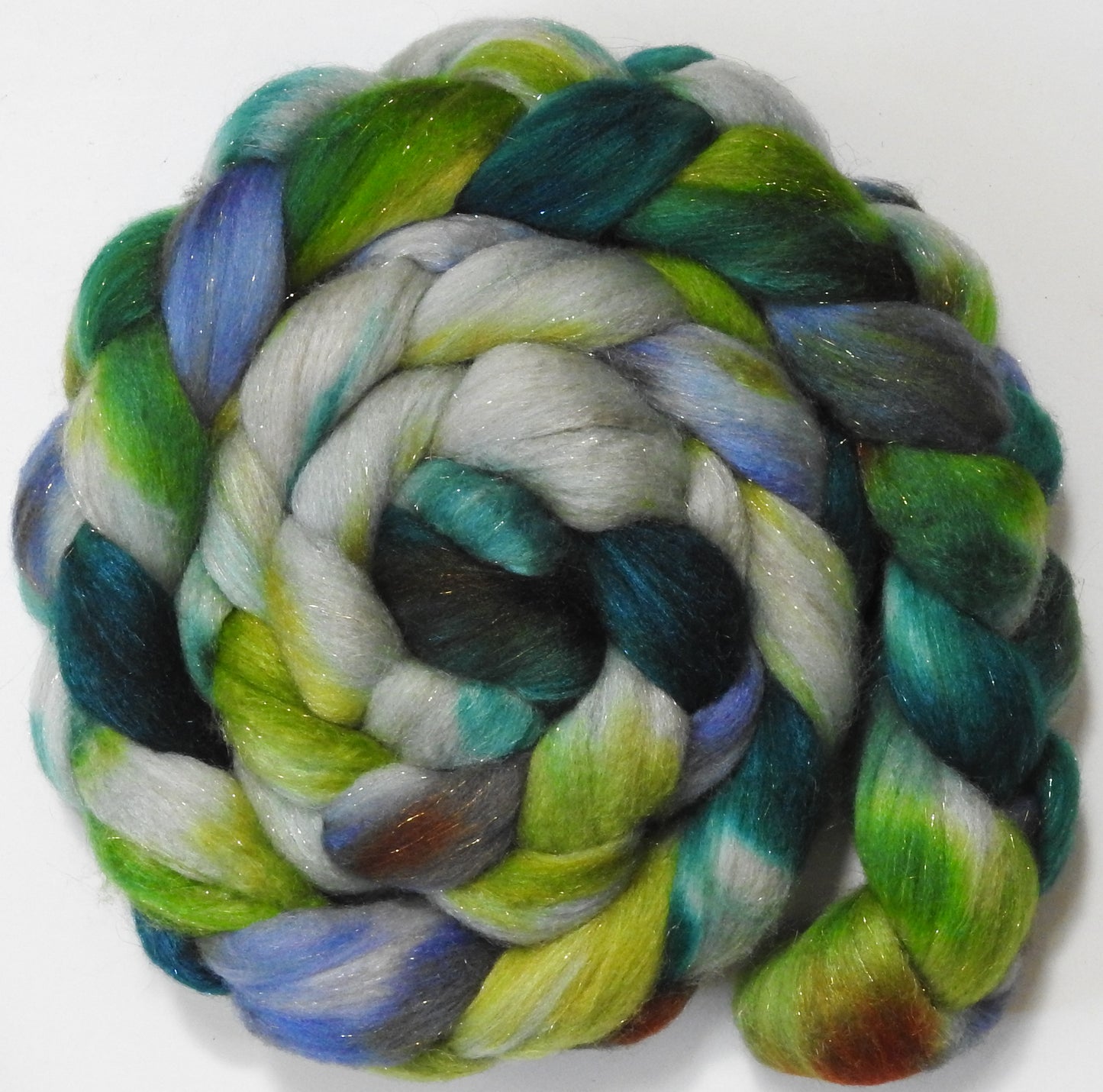 Withywindle (5.6 oz) - Batt in a Braid #67 - Polwarth/Baby Camel/Tussah Silk/ Gold Stellina (40/25/25/10)