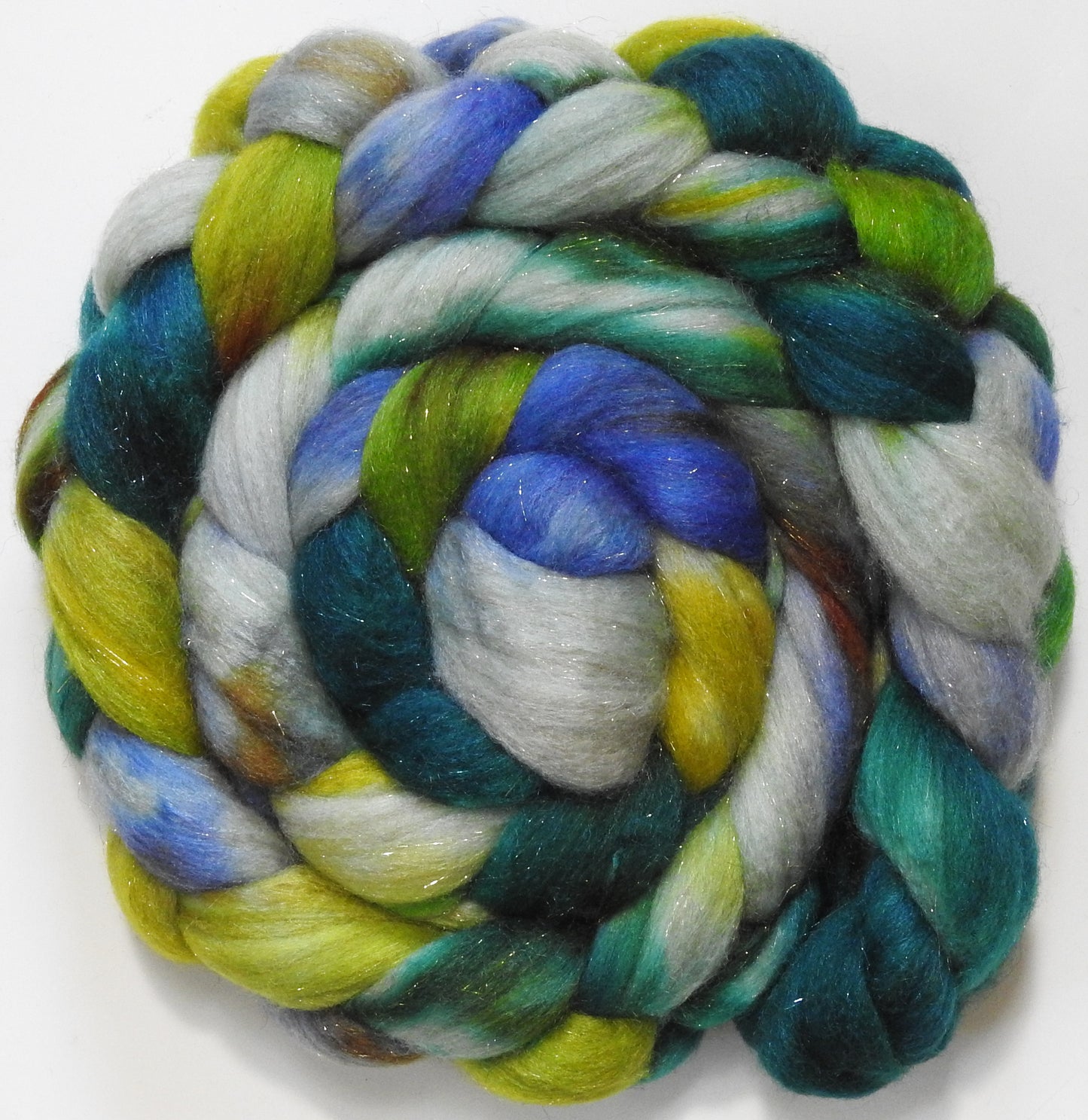 Withywindle (5.6 oz) - Batt in a Braid #67 - Polwarth/Baby Camel/Tussah Silk/ Gold Stellina (40/25/25/10)