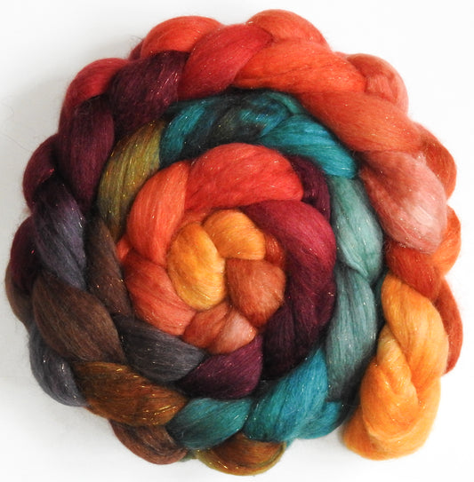 Smaug - Batt in a Braid #41 - Llama / Merino ( 18 mic.)/ Mulberry silk/ Stellina (40/30/25/5)