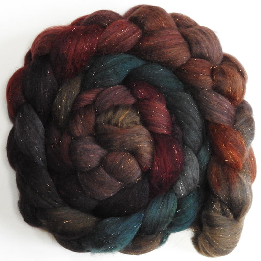 Smaug - Batt in a Braid #59- Merino/ Baby Camel/ black Tussah Silk/ Gold Stellina(40/25/25/10)