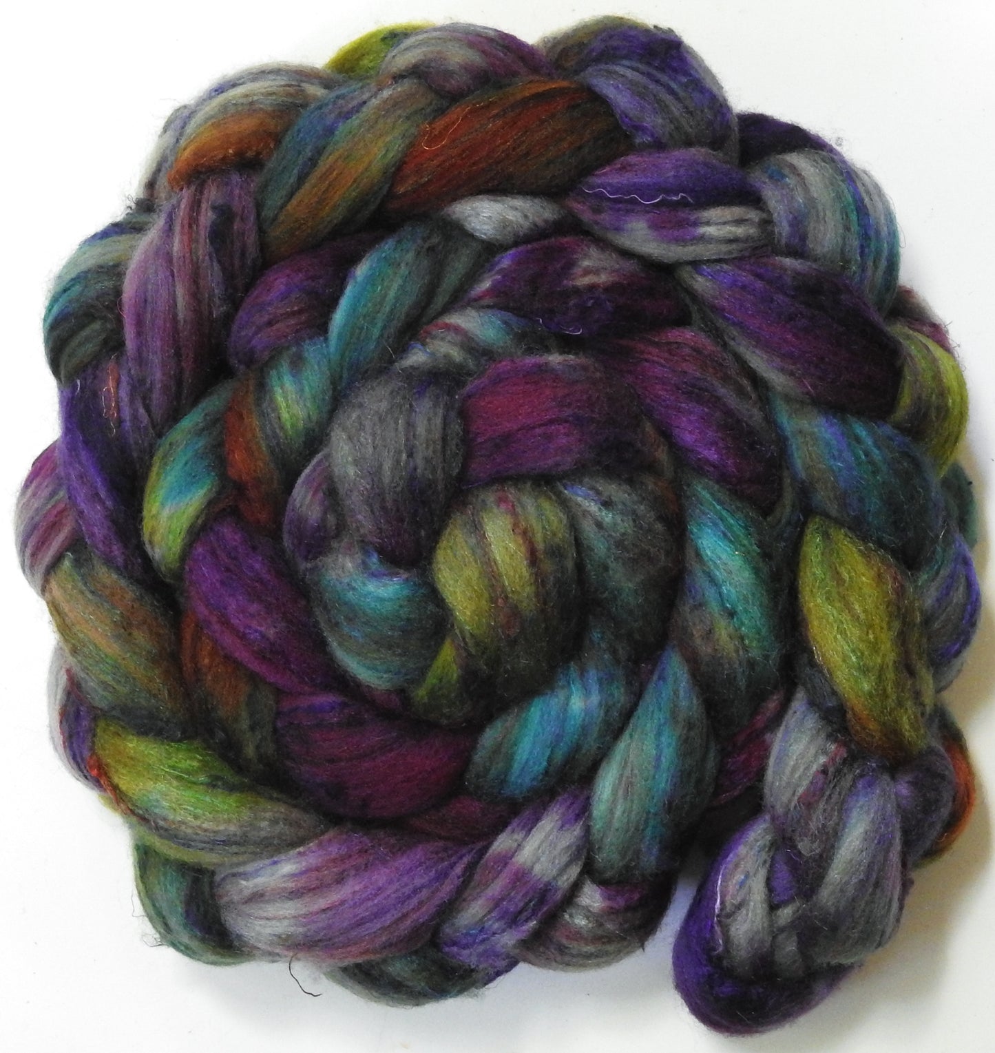 Kingsfoil (5.7 oz) - Batt in a Braid #65 - Rambouillet/ Cormo / Sari  silk/ Tussah silk (40/25/25/10)