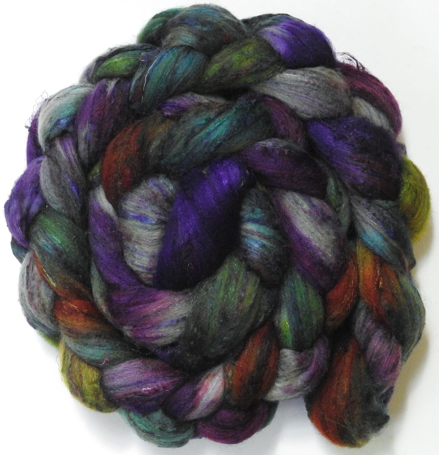 Kingsfoil (5.7 oz) - Batt in a Braid #65 - Rambouillet/ Cormo / Sari  silk/ Tussah silk (40/25/25/10)