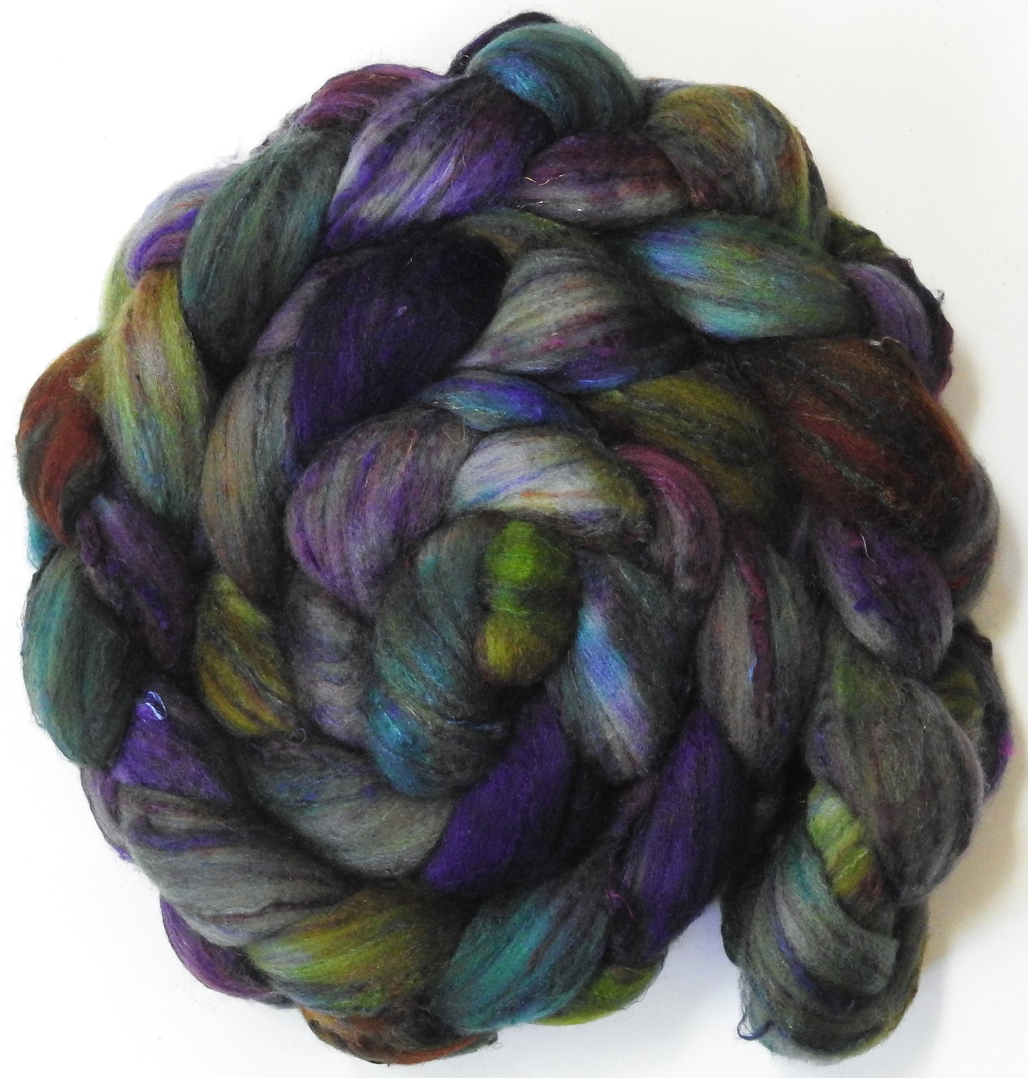 Kingsfoil (5.7 oz) - Batt in a Braid #65 - Rambouillet/ Cormo / Sari  silk/ Tussah silk (40/25/25/10)