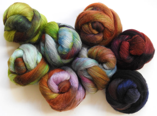 Fungus Among Us- Gradient Braid Set-(11.6 oz)-Batt in a Braid #27- Lt. Grey Shetland/ Falkland Merino / tussah silk (50/25/25)