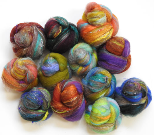 Czech Glass -Sparkle Sticklebatts -Cormo RamboX fleece, YAK, merino, silk, silk noil, angelina