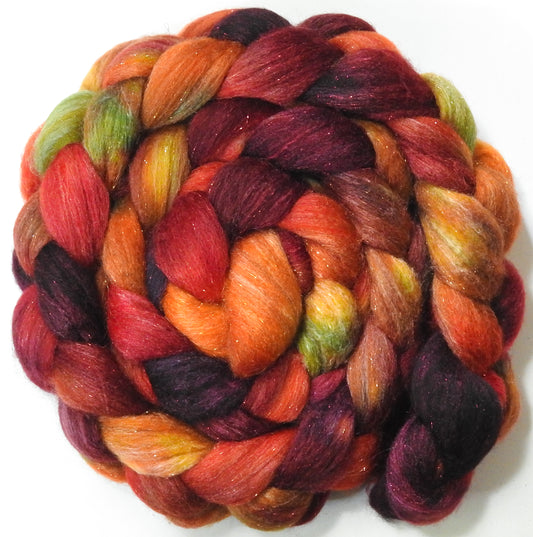 Dragon-Fire (5.7 oz) - Batt in a Braid #67 - Polwarth/Baby Camel/Tussah Silk/ Gold Stellina (40/25/25/10)