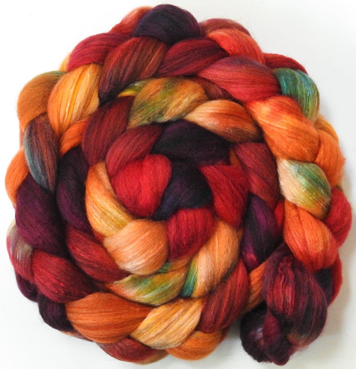 Dragon-Fire (5.7 oz) - Batt in a Braid #7 - Polwarth/ Manx / Mulberry silk/ Firestar (30/30/30/10)