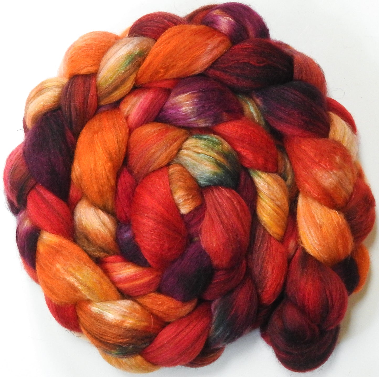 Dragon-Fire (5.7 oz) - Batt in a Braid #7 - Polwarth/ Manx / Mulberry silk/ Firestar (30/30/30/10)