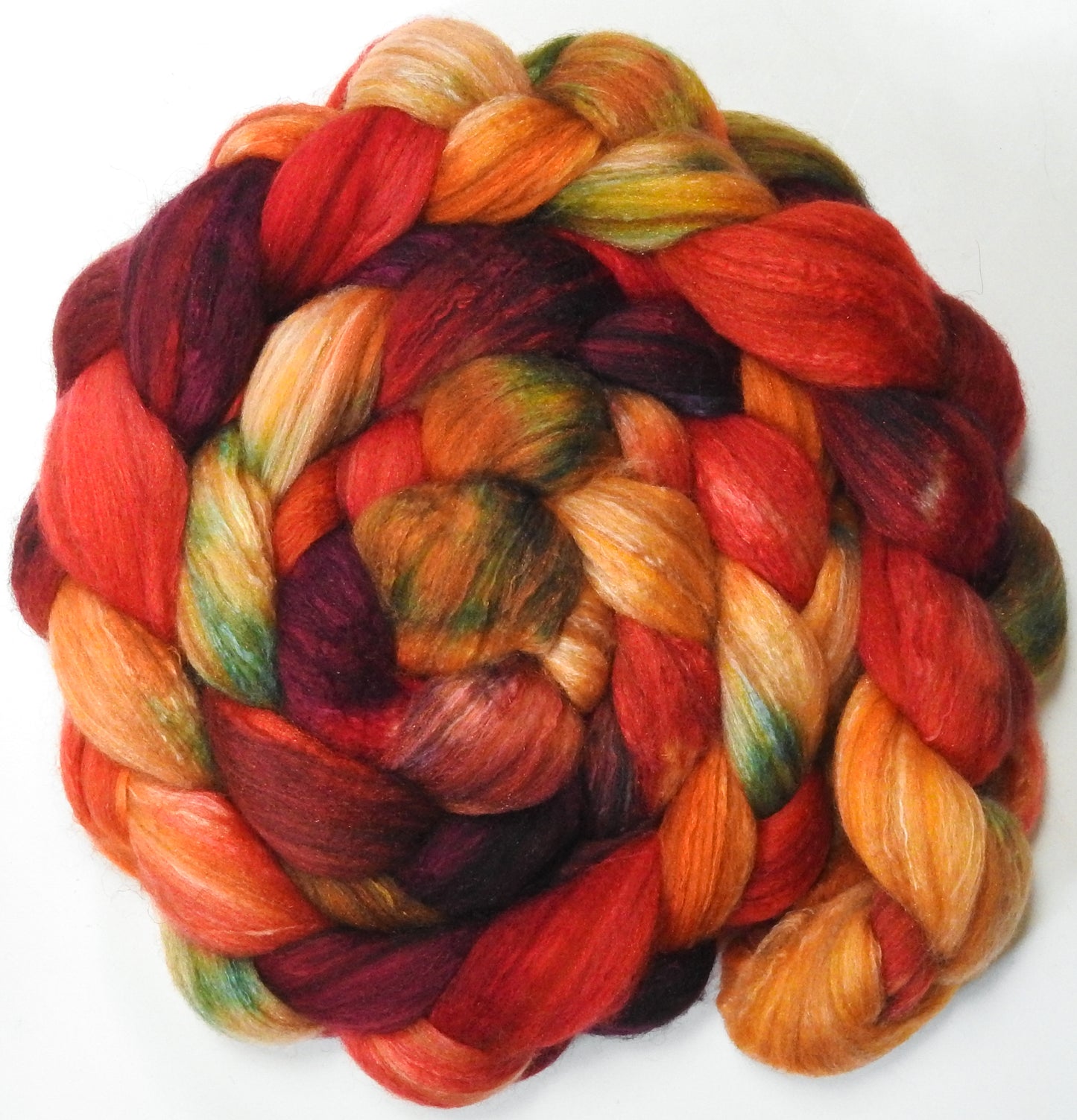 Dragon-Fire (5.7 oz) - Batt in a Braid #7 - Polwarth/ Manx / Mulberry silk/ Firestar (30/30/30/10)